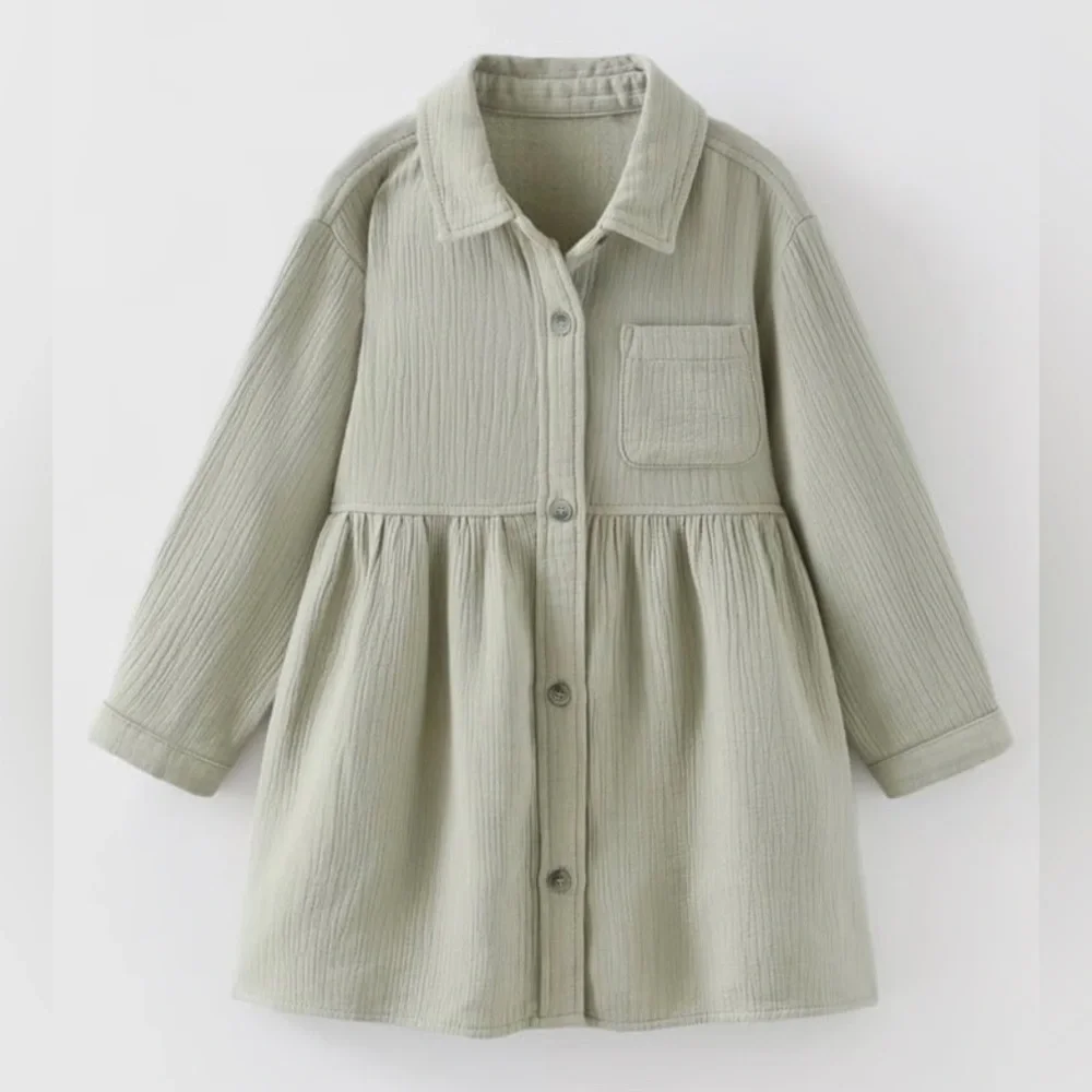 NWT Zara Textured Shirt Dress Sage Green Girls 3T/ 4T Toddler 1639/011/500 - Picture 3 of 3